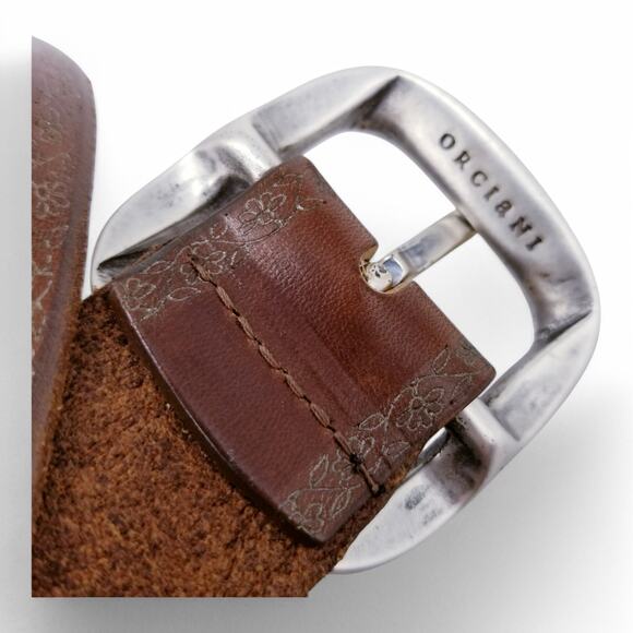 ORCIANI Leather Belt Made in Italy #6911 Brown Gold Embellished Edge EU 90 US 34 - Picture 9 of 11